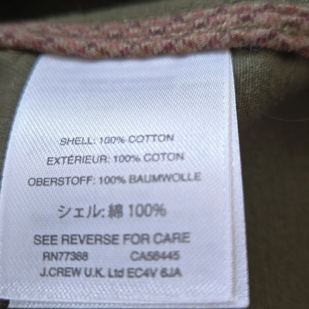J Crew 100 Percent Cotton Field Jacket Olive Green With Goldtone Hardware XS